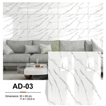NordWall Marble Series — Peel & Stick Wall Tiles | 60×30cm | Glossy Finish